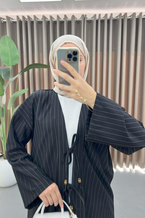 Tied Striped Suit Black