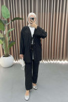 Tied Striped Suit Black