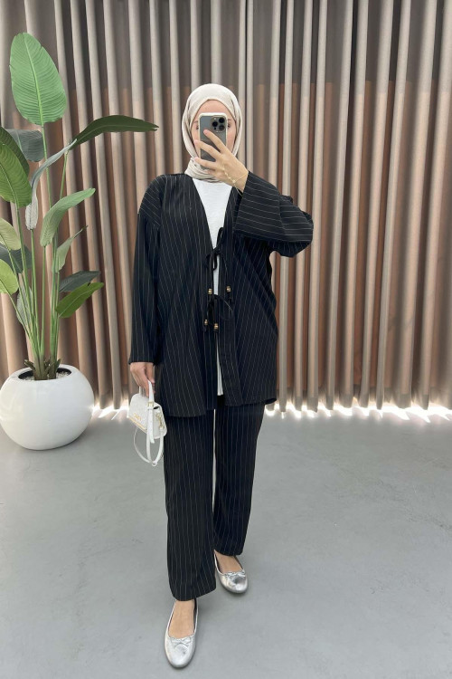 Tied Striped Suit Black