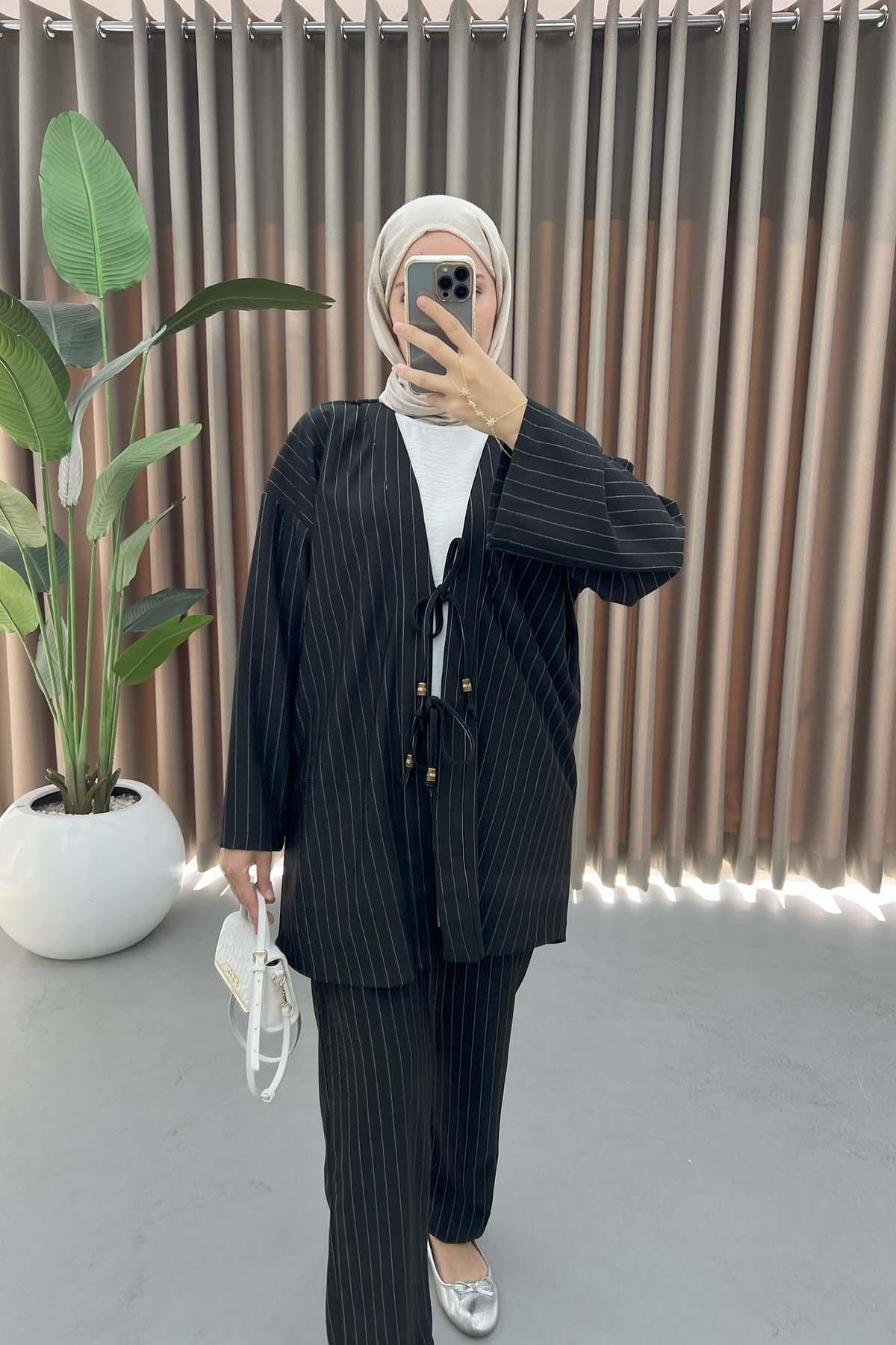 Tied Striped Suit Black