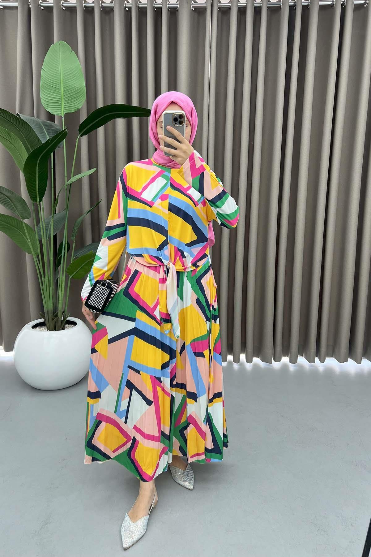 Tied Patterned Suit Multicolor