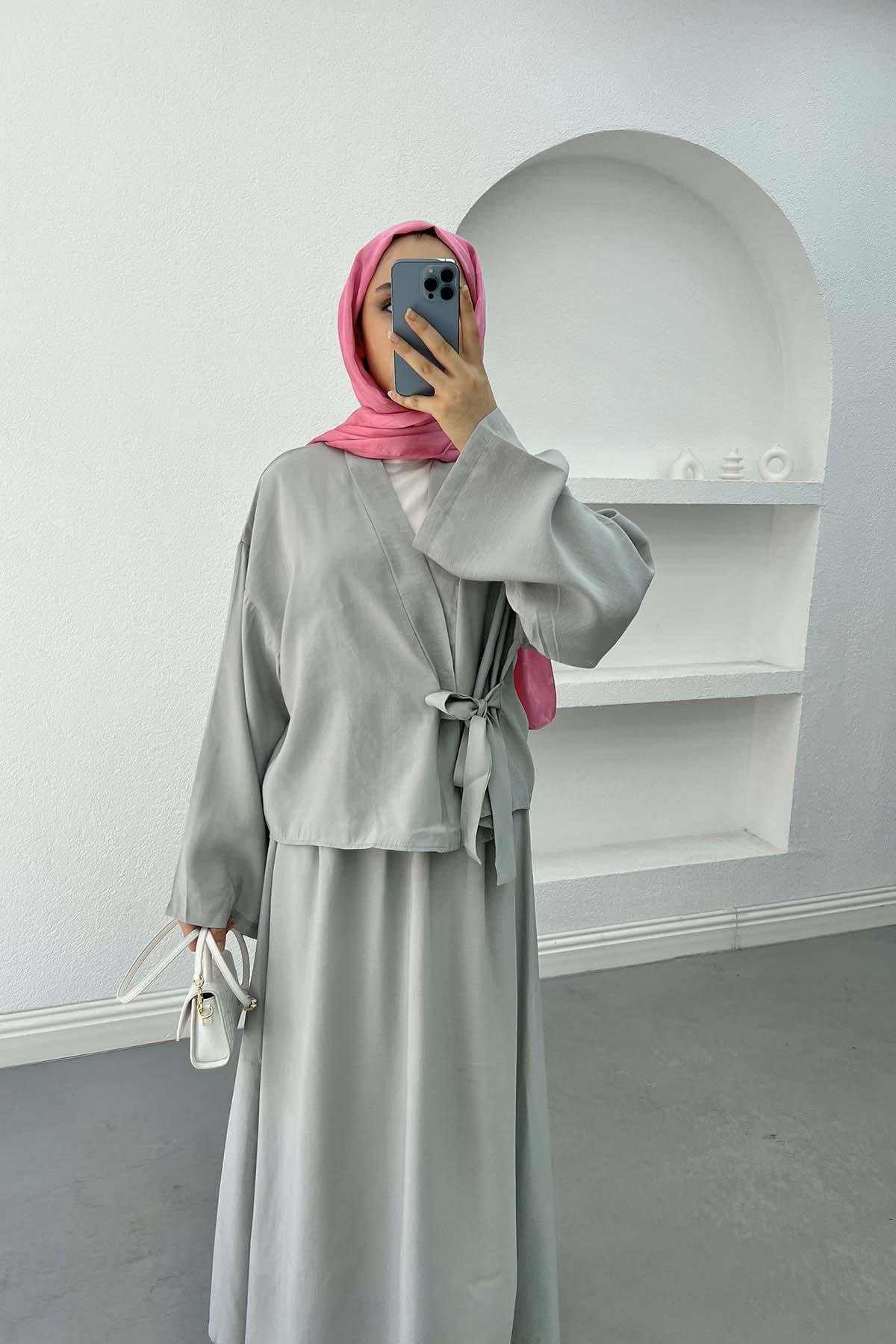 Tied Skirt Set Gray