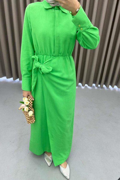 Tied Linen Dress Green