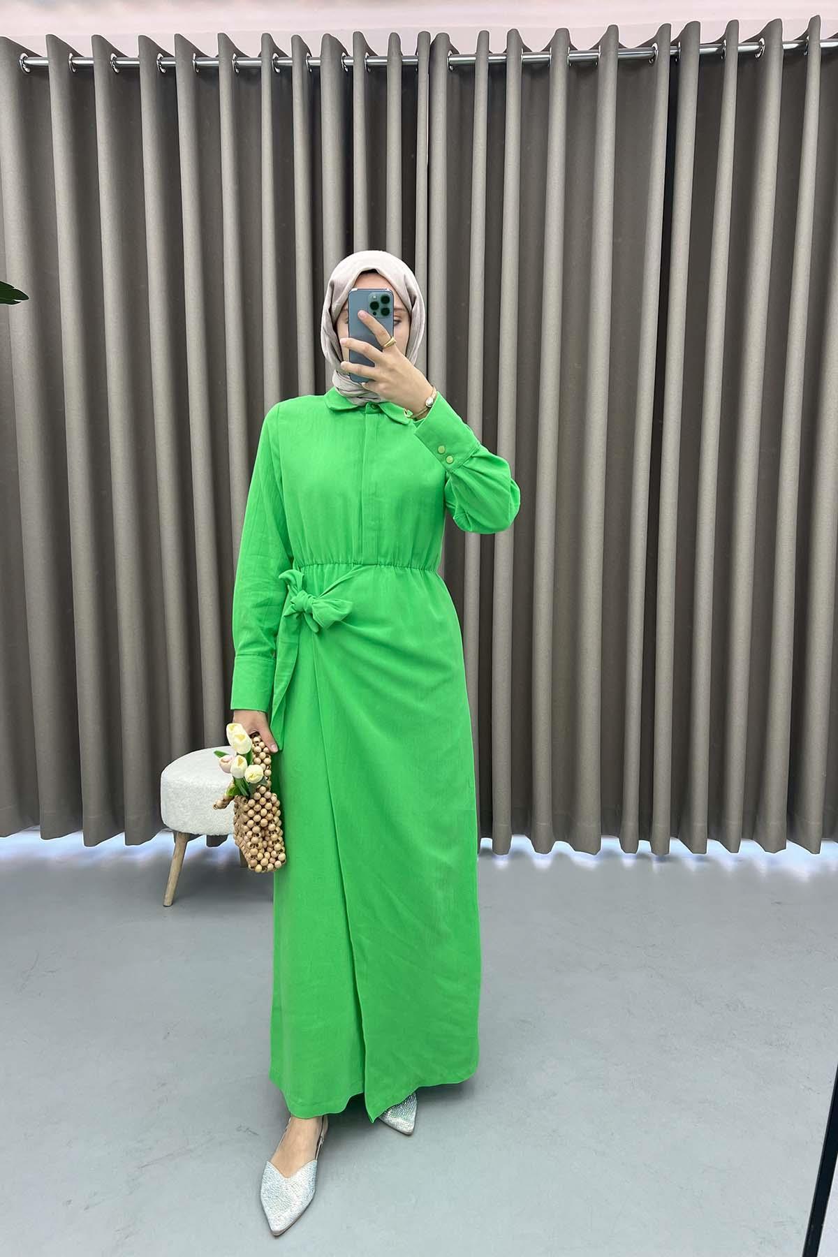 Tied Linen Dress Green