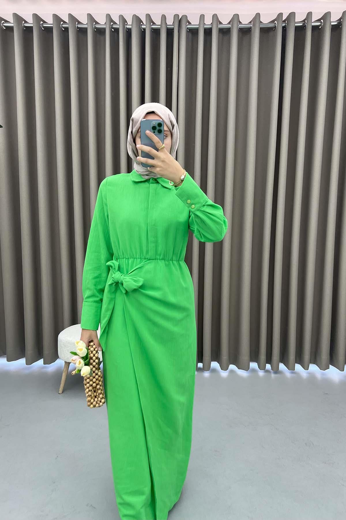 Tied Linen Dress Green