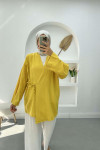 Tied Linen Kimono Mustard