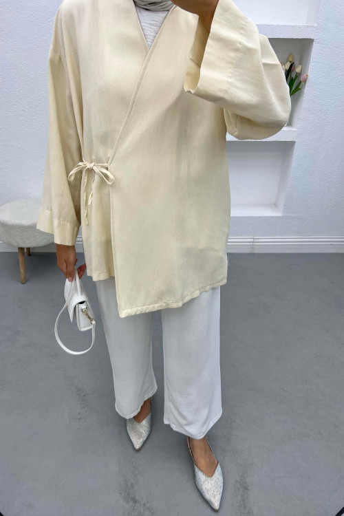 Tied Linen Kimono Stone