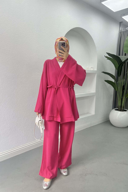 Tied Belted Suit Fuchsia