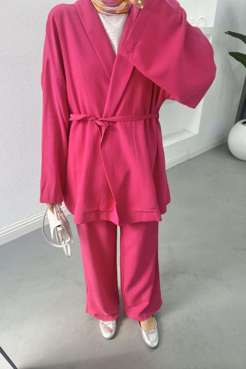 Tied Belted Suit Fuchsia