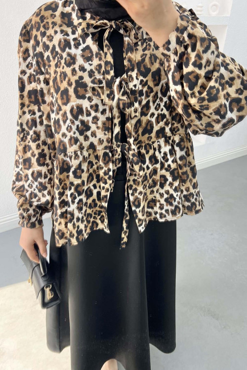 Tied Leopard Blouse Black