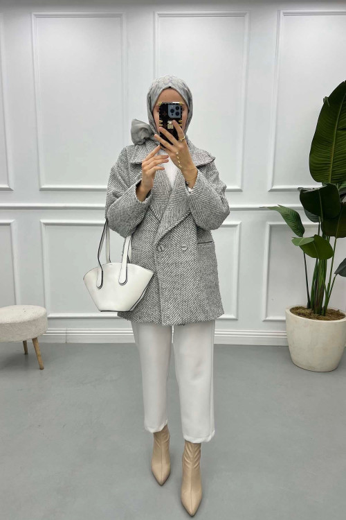 Herringbone Coat Grey