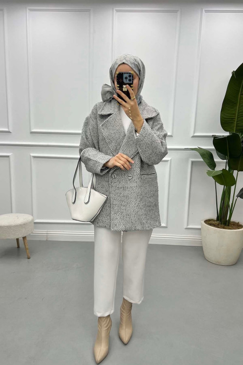 Herringbone Coat Grey