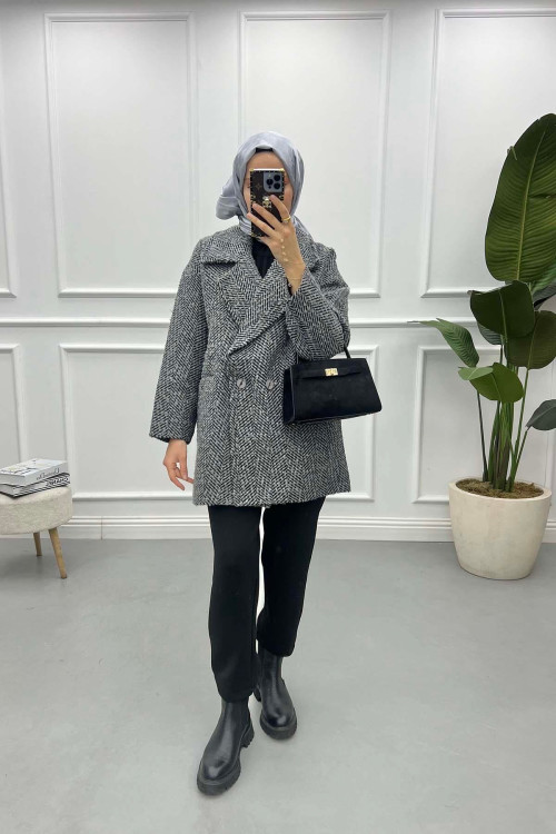 Herringbone Coat Dark-Grey