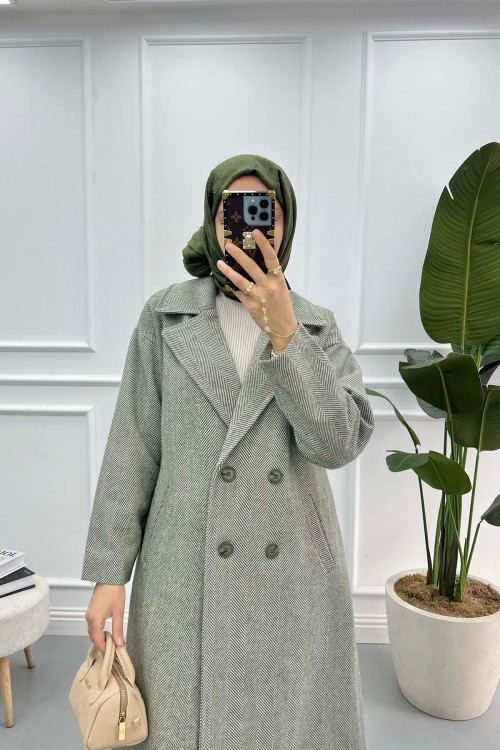 Herringbone Cashmere Coat Khaki