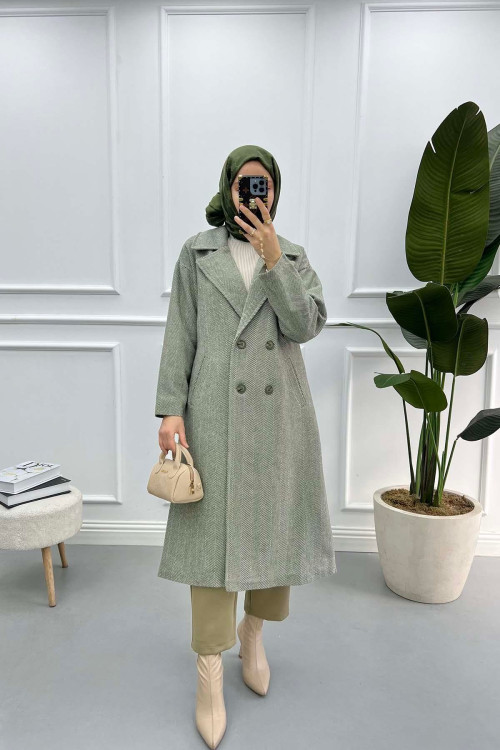 Herringbone Cashmere Coat Khaki