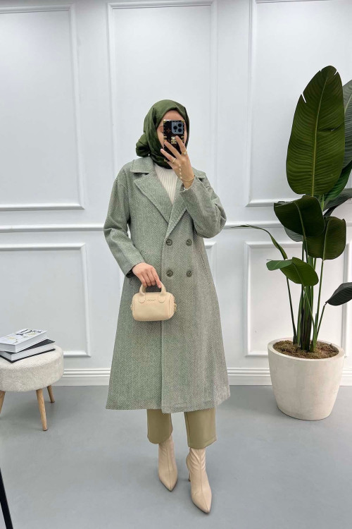 Herringbone Cashmere Coat Khaki