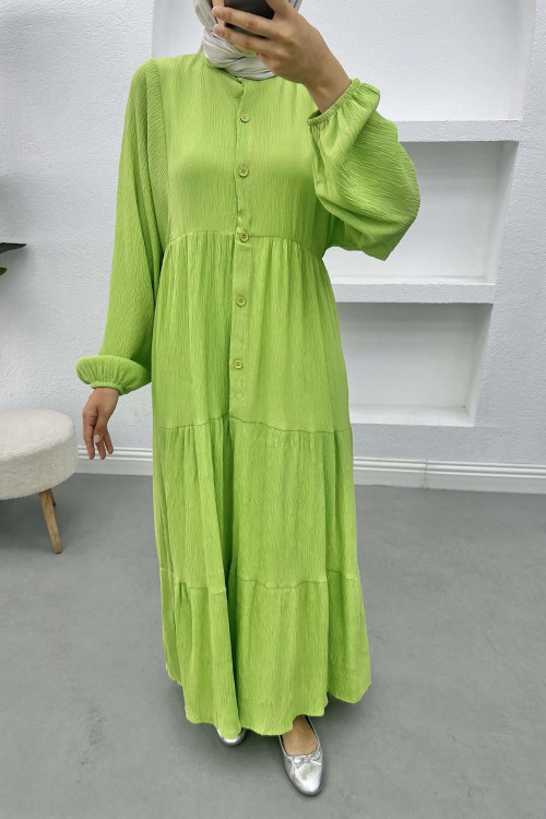 Balloon Sleeve Button Dress Pistachio Green