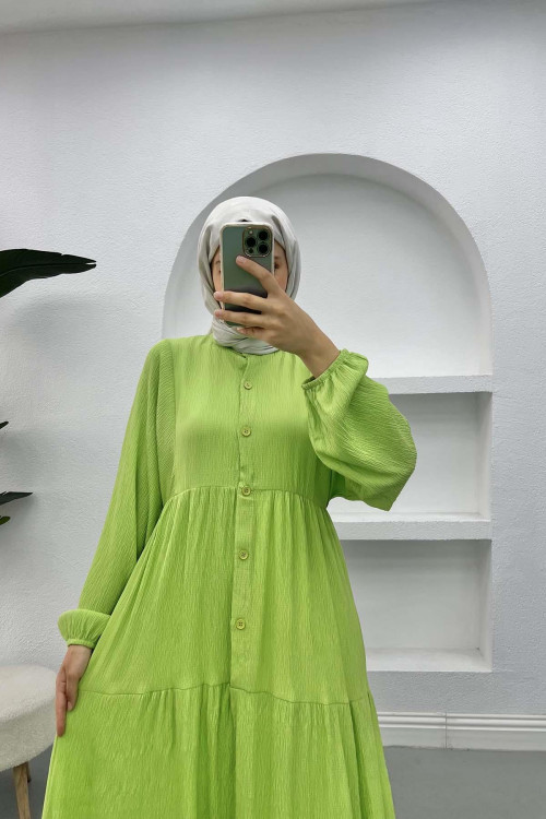 Balloon Sleeve Button Dress Pistachio Green