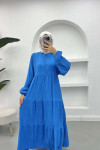 Balloon Sleeve Button Dress Blue