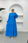 Balloon Sleeve Button Dress Blue