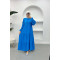 Balloon Sleeve Button Dress Blue