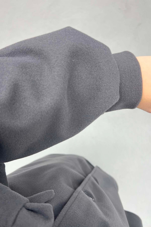 Balloon Sleeve Cashmere Coat Anthracite