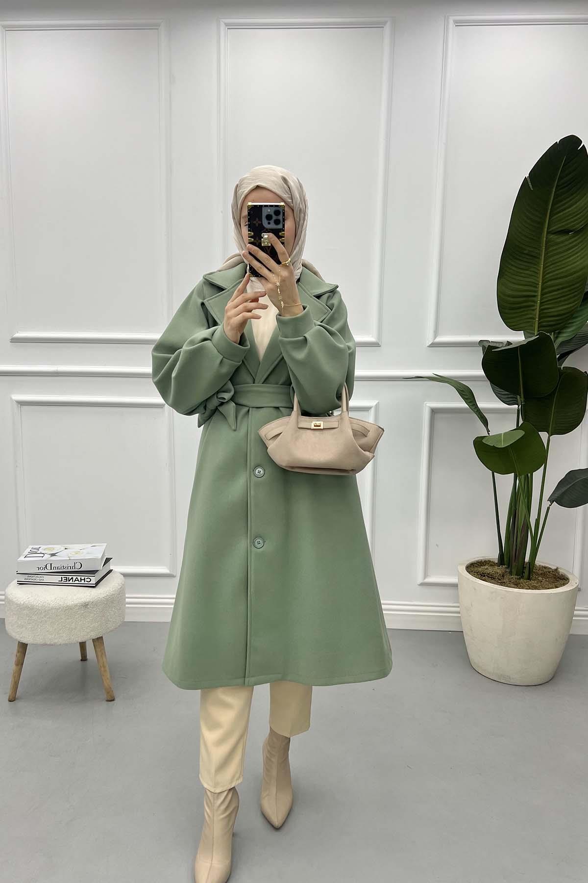 Balloon Sleeve Cashmere Coat Mint Green