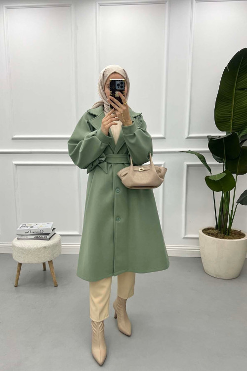 Balloon Sleeve Cashmere Coat Mint Green