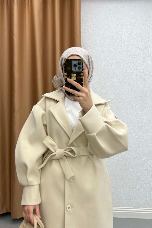 Balloon Sleeve Cashmere Coat Stone