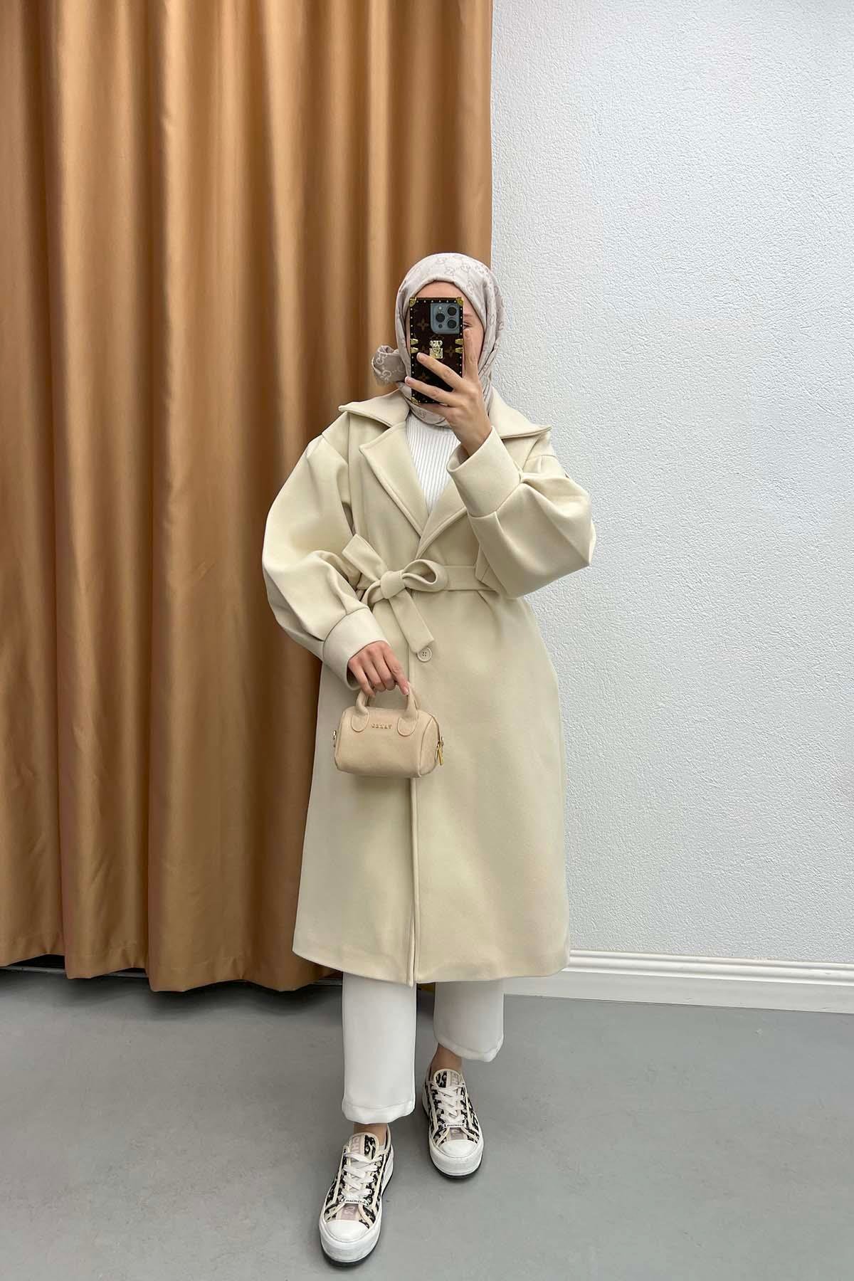 Balloon Sleeve Cashmere Coat Stone