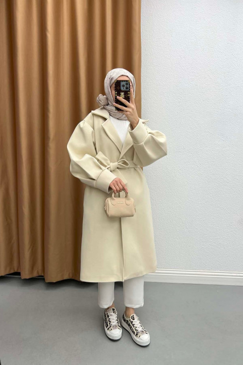 Balloon Sleeve Cashmere Coat Stone