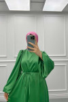 Balloon Sleeve Satin Dress Green