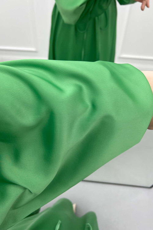 Balloon Sleeve Satin Dress Green