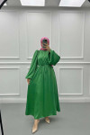 Balloon Sleeve Satin Dress Green