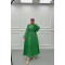 Balloon Sleeve Satin Dress Green