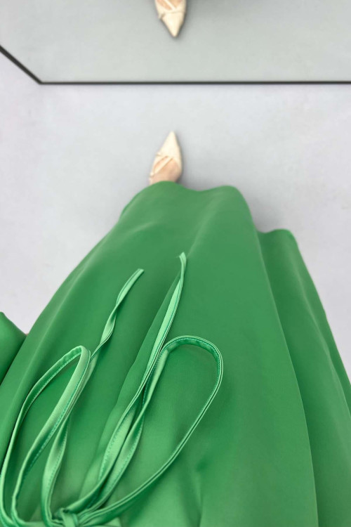 Balloon Sleeve Satin Dress Green