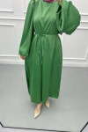 Balloon Sleeve Satin Dress Green