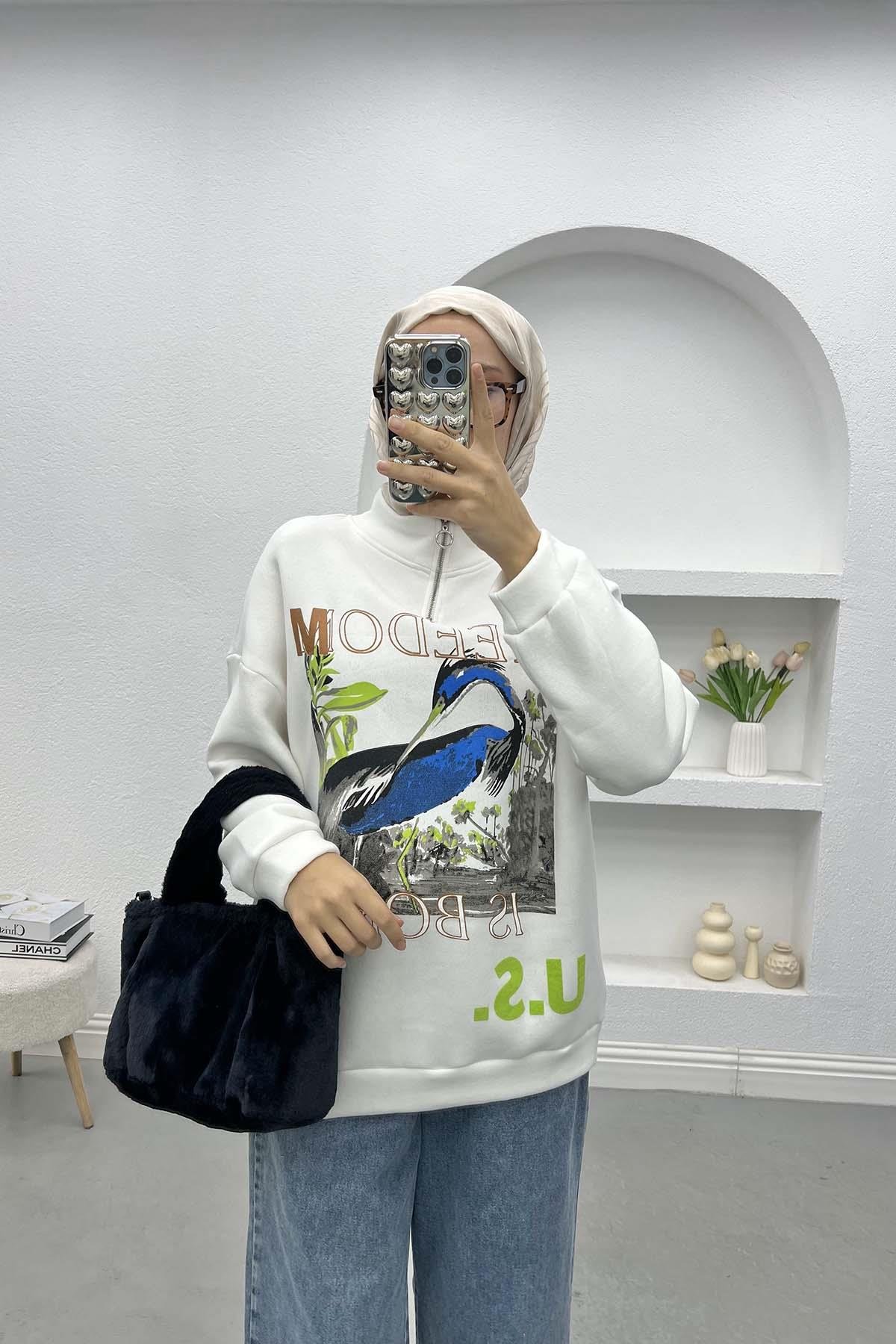 Printed Three Thread Sweatshirt White