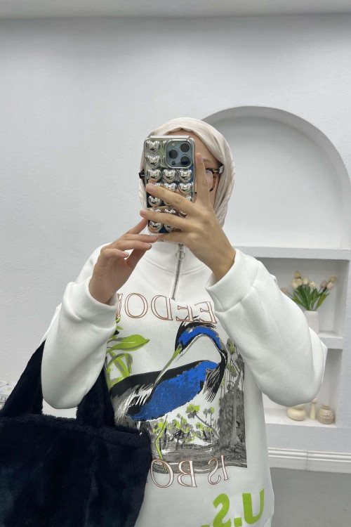 Printed Three Thread Sweatshirt White