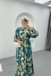 Batik Patterned Dress Petrol Green