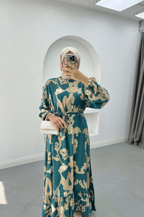 Batik Patterned Dress Petrol Green