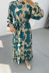 Batik Patterned Dress Petrol Green