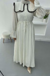 Baby Collar Pleated Dress Cream