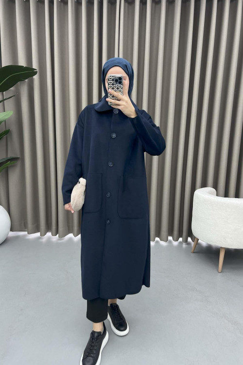 Baby Collar Pocket Coat Navy Blue