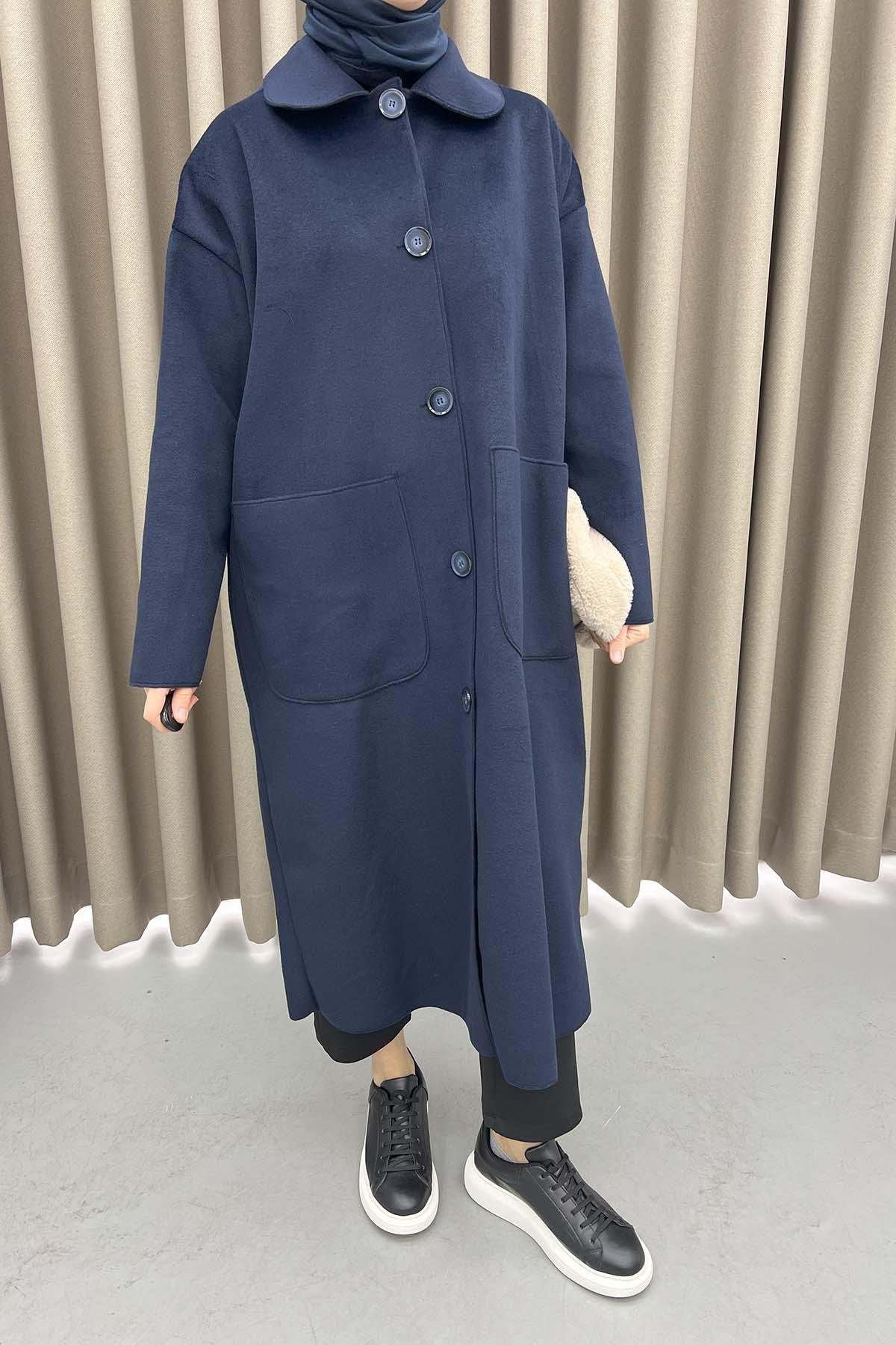 Baby Collar Pocket Coat Navy Blue