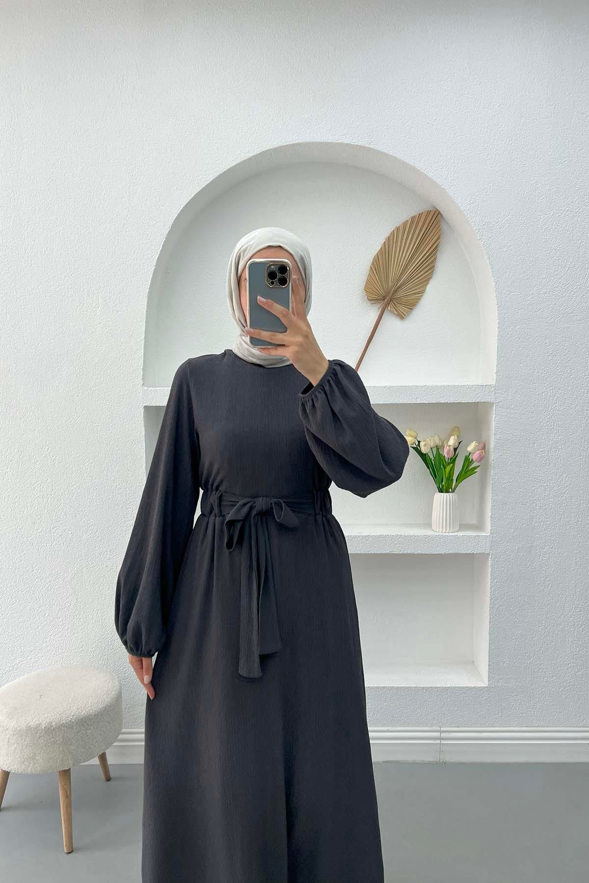 Waist Tied Crepe Dress Anthracite