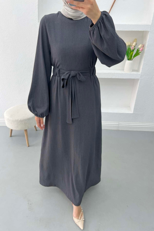 Waist Tied Crepe Dress Anthracite