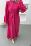 Waist Tied Crepe Dress Fuchsia