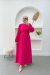 Waist Tied Crepe Dress Fuchsia