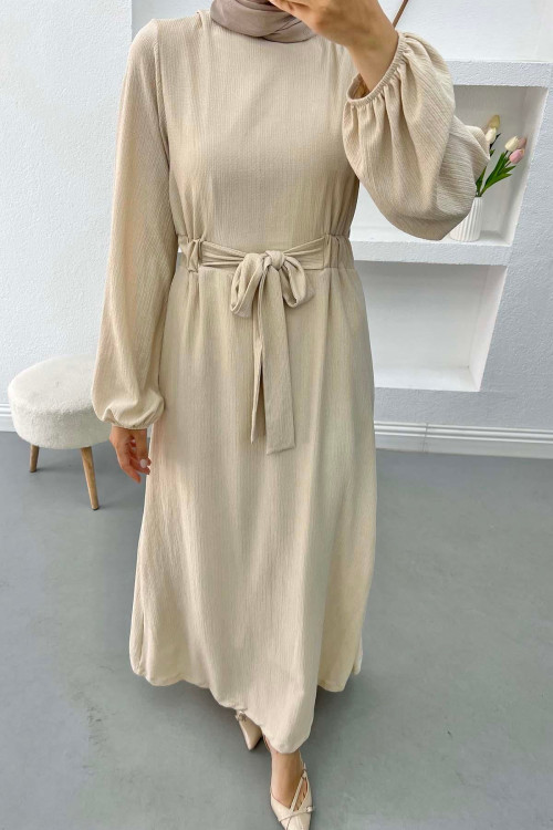 Waist Tied Crepe Dress Stone